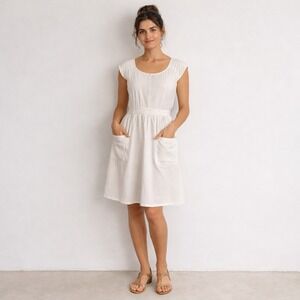 Vintage Lightweight Minimal Maggy London Cotton White Apron Dress XS